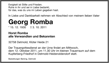 Anzeige  Georg Romba  Lippische Landes-Zeitung