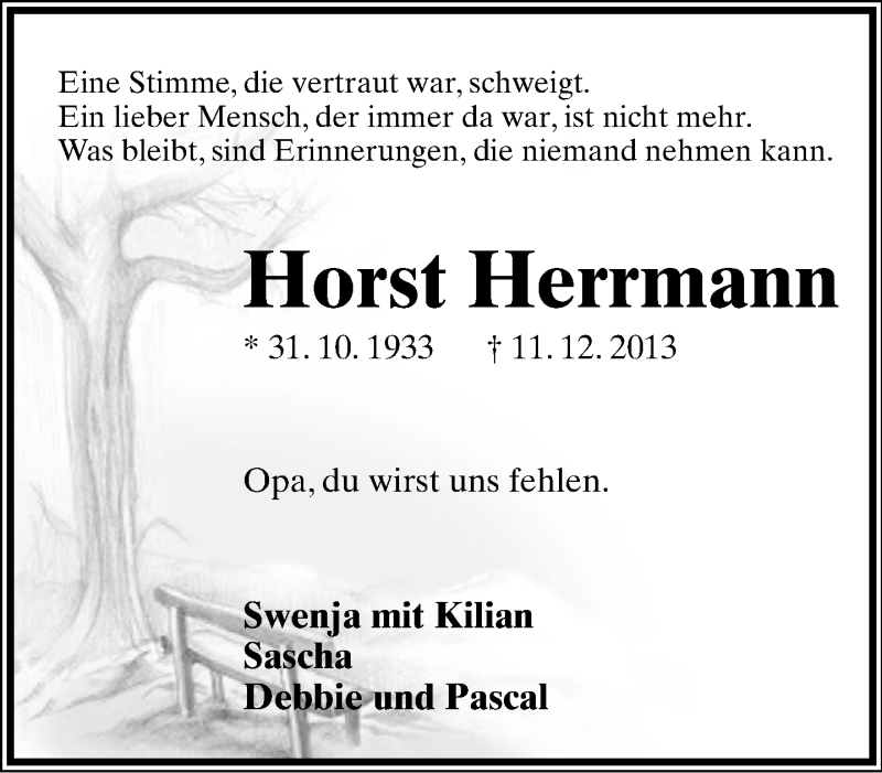  Traueranzeige für Horst Herrmann vom 17.12.2013 aus Lippische Landes-Zeitung