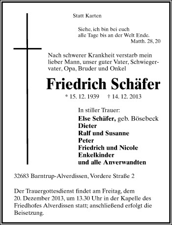 Anzeige  Friedrich Schäfer  Lippische Landes-Zeitung