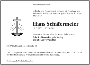 Anzeige  Hans Schäfermeier  Lippische Landes-Zeitung