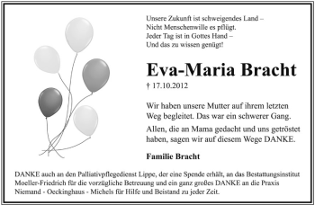 Anzeige  Eva-Maria Bracht  Lippische Landes-Zeitung
