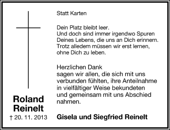 Anzeige  Roland Reinelt  Lippische Landes-Zeitung