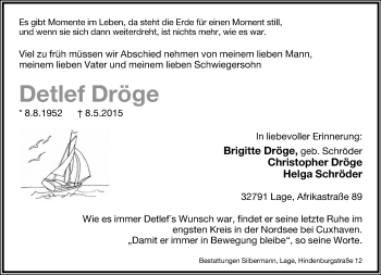 Anzeige  Detlef Dröge  Lippische Landes-Zeitung