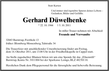 Anzeige  Gerhard Düwelhenke  Lippische Landes-Zeitung