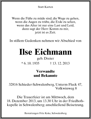 Anzeige  Ilse Eichmann  Lippische Landes-Zeitung