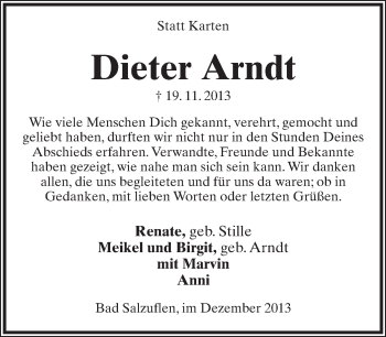Anzeige  Dieter Arndt  Lippische Landes-Zeitung