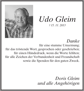 Anzeige  Udo Gleim  Lippische Landes-Zeitung