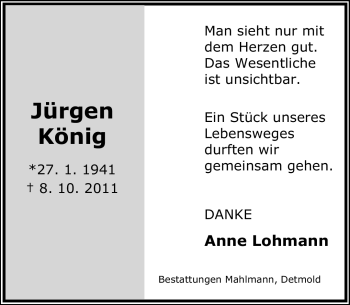 Anzeige  Jürgen König  Lippische Landes-Zeitung