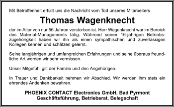 Anzeige  Thomas Wagenknecht  Lippische Landes-Zeitung