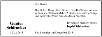 Anzeige  Günter Schirneker  Lippische Landes-Zeitung