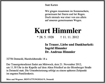 Anzeige  Kurt Himmler  Lippische Landes-Zeitung