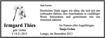 Anzeige  Irmgard Thies  Lippische Landes-Zeitung
