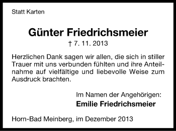 Anzeige  Günter Friedrichsmeier  Lippische Landes-Zeitung