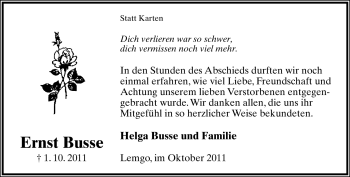 Anzeige  Ernst Busse  Lippische Landes-Zeitung