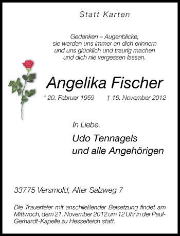 Anzeige  Angelika Fischer  Lippische Landes-Zeitung