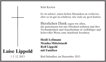 Anzeige  Luise Lippold  Lippische Landes-Zeitung