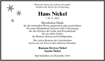 Anzeige  Hans Nickel  Lippische Landes-Zeitung