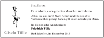 Anzeige  Gisela Tölle  Lippische Landes-Zeitung