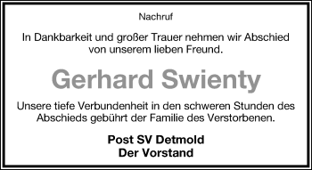 Anzeige  Gerhard Swienty  Lippische Landes-Zeitung