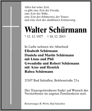 Anzeige  Walter Schürmann  Lippische Landes-Zeitung