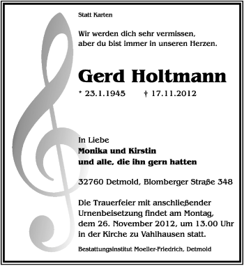Anzeige  Gerd Holtmann  Lippische Landes-Zeitung