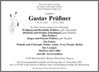 Anzeige  Gustav Prüßner  Lippische Landes-Zeitung