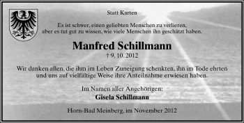 Anzeige  Manfred Schillmann  Lippische Landes-Zeitung