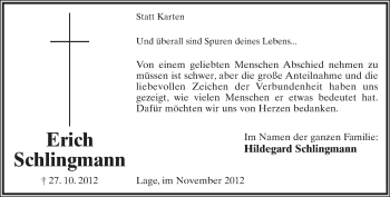 Anzeige  Erich Schlingmann  Lippische Landes-Zeitung