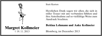 Anzeige  Margret Kollmeier  Lippische Landes-Zeitung