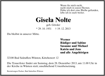 Anzeige  Gisela Nolte  Lippische Landes-Zeitung