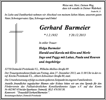 Anzeige  Gerhard Burmeier  Lippische Landes-Zeitung