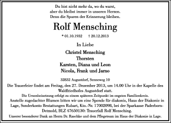Anzeige  Rolf Mensching  Lippische Landes-Zeitung