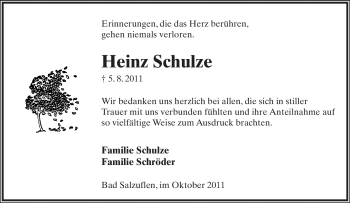 Anzeige  Heinz Schulze  Lippische Landes-Zeitung