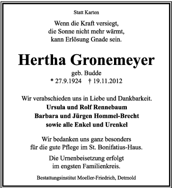Anzeige  Hertha Gronemeyer  Lippische Landes-Zeitung