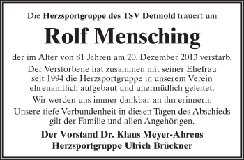 Anzeige  Rolf Mensching  Lippische Landes-Zeitung