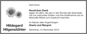Anzeige  Hildegard Hilgenstöhler  Lippische Landes-Zeitung