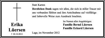 Anzeige  Erika Lüersen  Lippische Landes-Zeitung