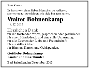 Anzeige  Walter Bohnenkamp  Lippische Landes-Zeitung