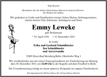 Anzeige  Emmy Leweke  Lippische Landes-Zeitung
