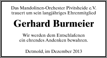 Anzeige  Gerhard Burmeier  Lippische Landes-Zeitung