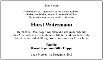 Anzeige  Horst Watermann  Lippische Landes-Zeitung