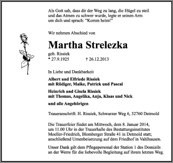 Anzeige  Martha Strelenzka  Lippische Landes-Zeitung