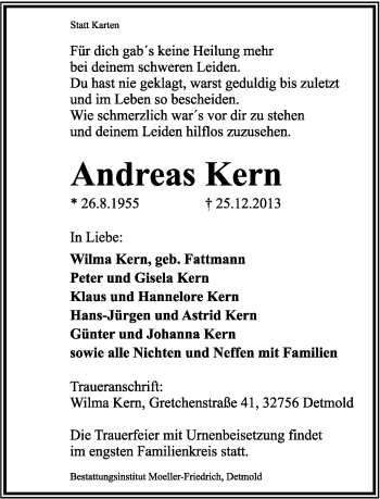 Anzeige  Andreas Kern  Lippische Landes-Zeitung