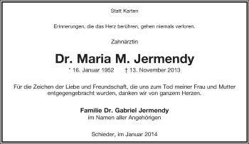 Anzeige  Maria Jermendy  Lippische Landes-Zeitung
