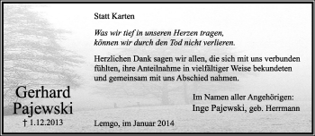 Anzeige  Gerhard Pajewski  Lippische Landes-Zeitung