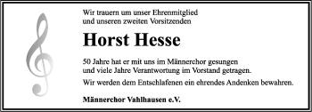 Anzeige  Horst Hesse  Lippische Landes-Zeitung