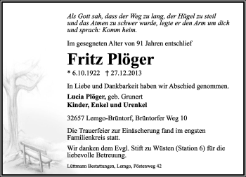Anzeige  Fritz Plöger  Lippische Landes-Zeitung