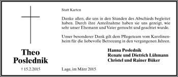 Anzeige  Theo Poslednik  Lippische Landes-Zeitung