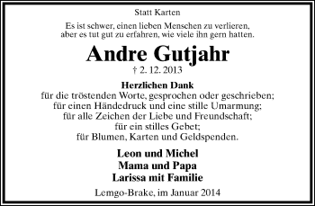 Anzeige  Andre Gutjahr  Lippische Landes-Zeitung