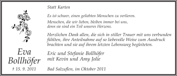 Anzeige  Eva Bollhöfer  Lippische Landes-Zeitung